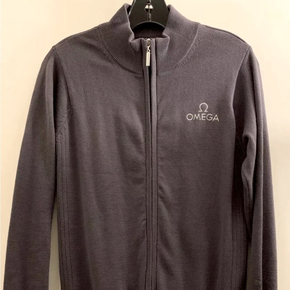 Omega Stitched Logo Watch Maker Full Zip Sweater RARE Men’s Size XS
